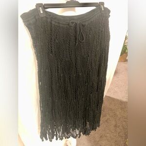 Sophisticated Black Crochet Midi Skirt